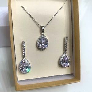Cubic Zirconia Pear Shaped Earring and Necklace Set